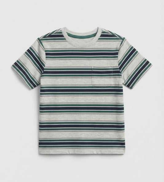 CAMISETA GRIS CON RAYAS VERDES