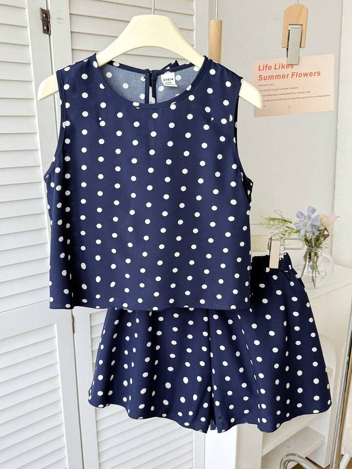 CONJUNTO AZUL MARINO ESTAMPADO LUNARES