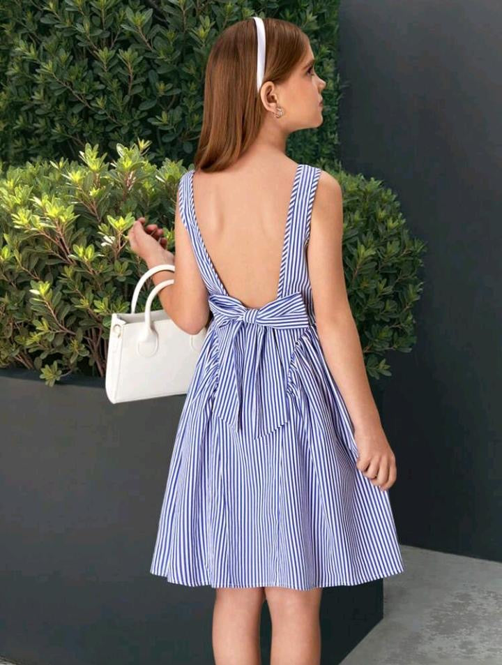 VESTIDO AZUL RAYADO ESCOTE ESPALDA