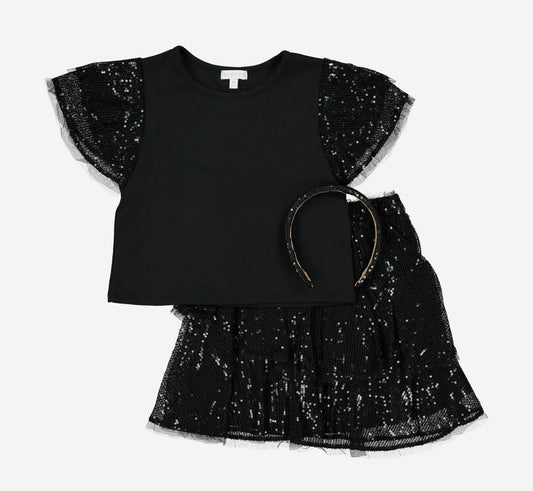 Conjunto falda negra lentejuelas