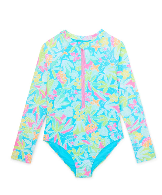 Traje de Baño Manga Larga WN flores turquesa