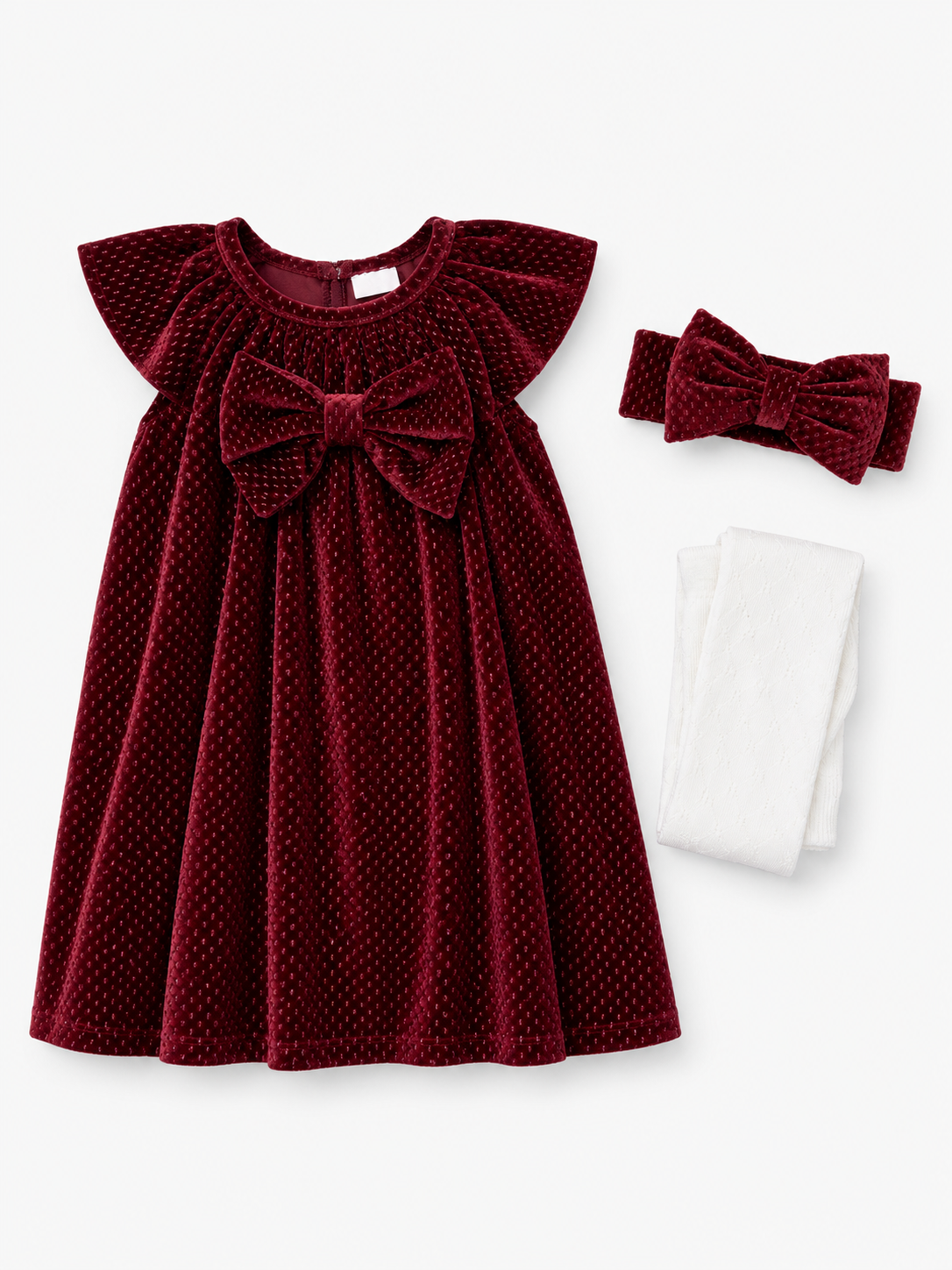 SET 3 PIEZAS MAMELUCO Y VESTIDO VINO