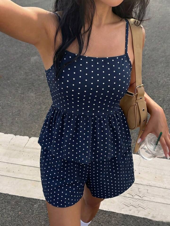 CONJUNTO AZUL MARINO ESTAMPADO LUNARES