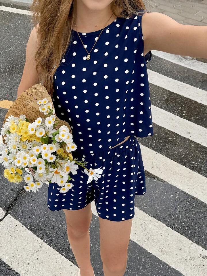 CONJUNTO AZUL MARINO ESTAMPADO LUNARES