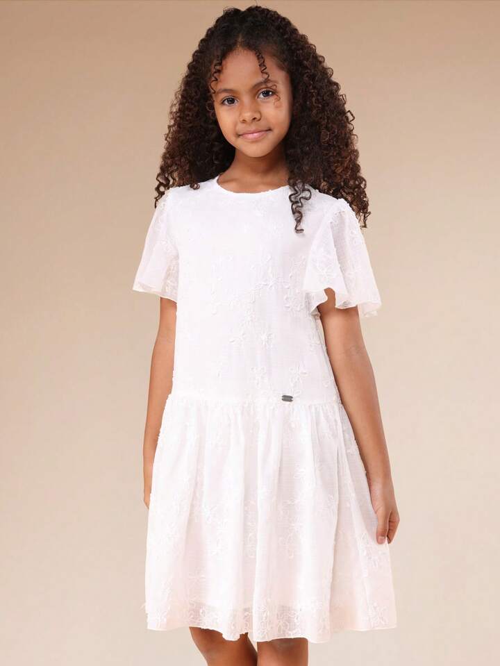 VESTIDO BLANCO CON MANGAS DE VUELO