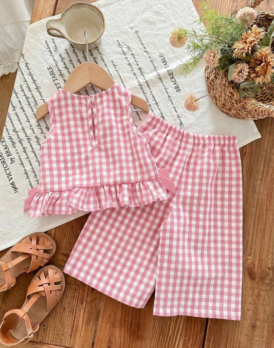Conjunto cuadriculado Rosa Bebé