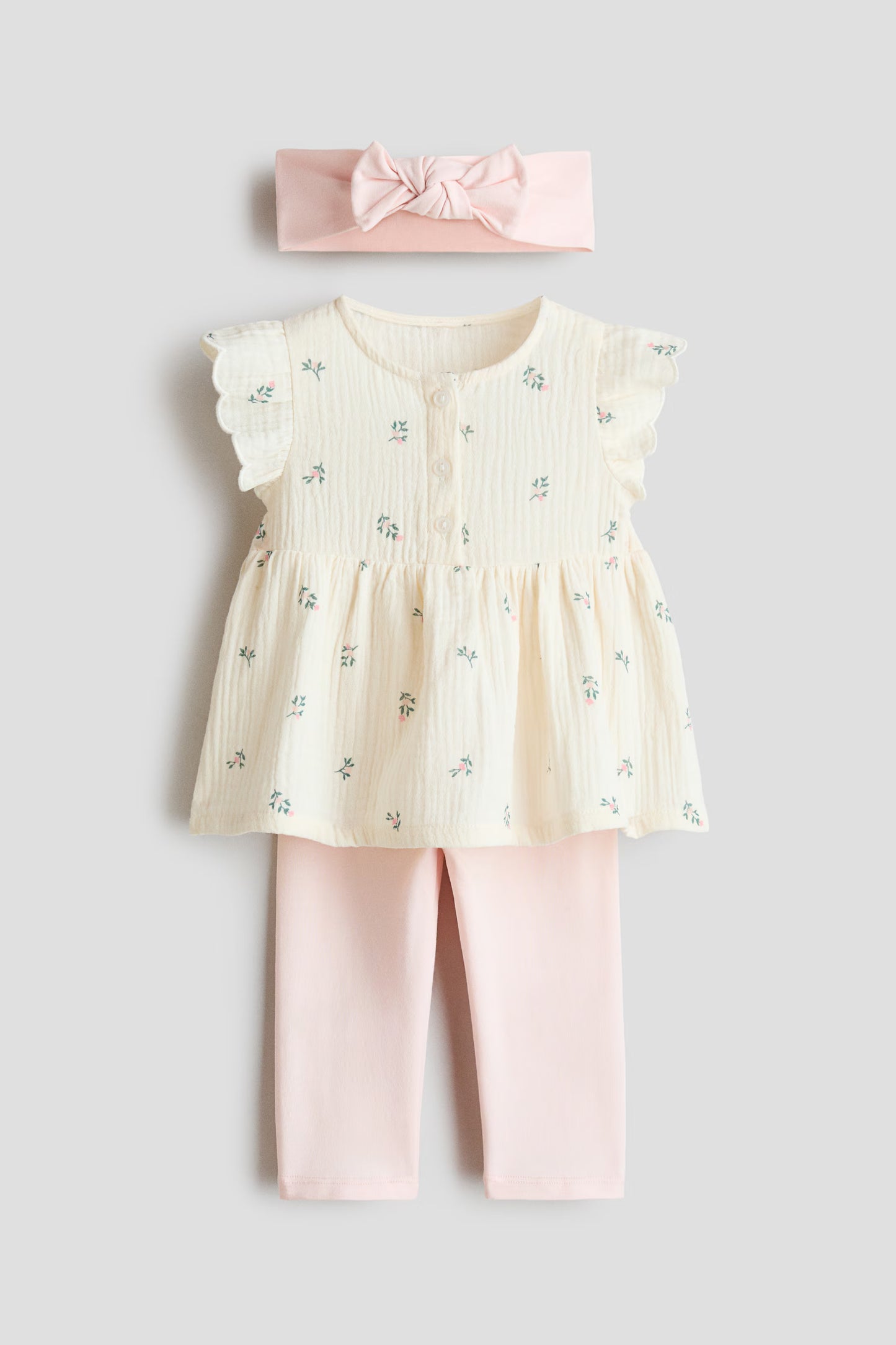 CONJUNTO BEBE LEGGING CON BLUSITA Y DIADEMA HM