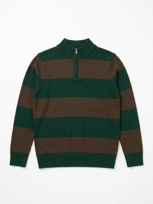 CAMISA POLO MANGA LARGA VERDE CON RAYAS CAFÉ