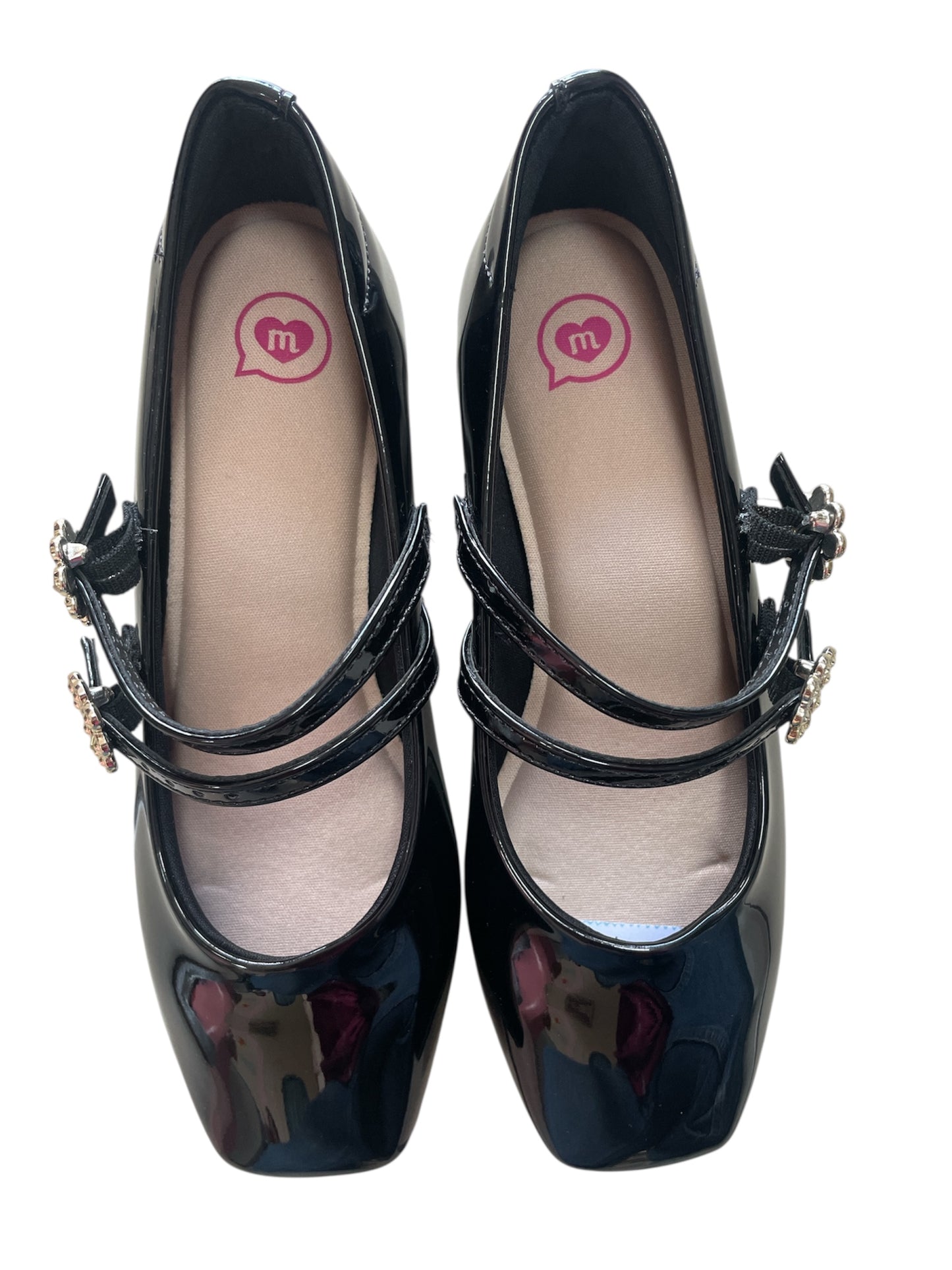 Flats Negras doble correa flor