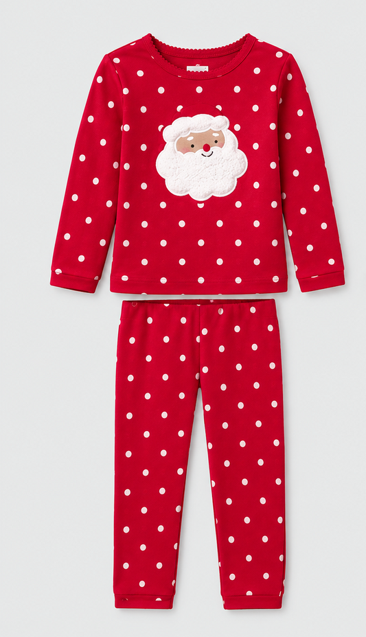 PIJAMA NAVIDEÑA SANTA CLOUS ROJA lunares blancos