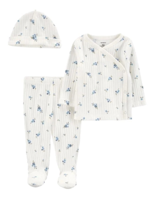 Set Blanco Flores Azules Bebe