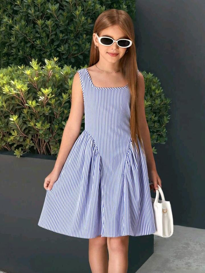VESTIDO AZUL RAYADO ESCOTE ESPALDA