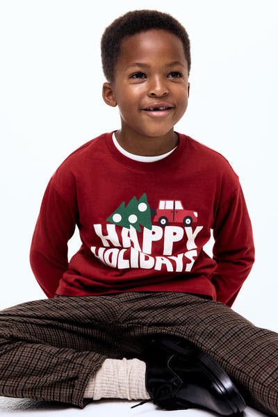 Camisa Manga Larga roja “Happy Holidays” H&M
