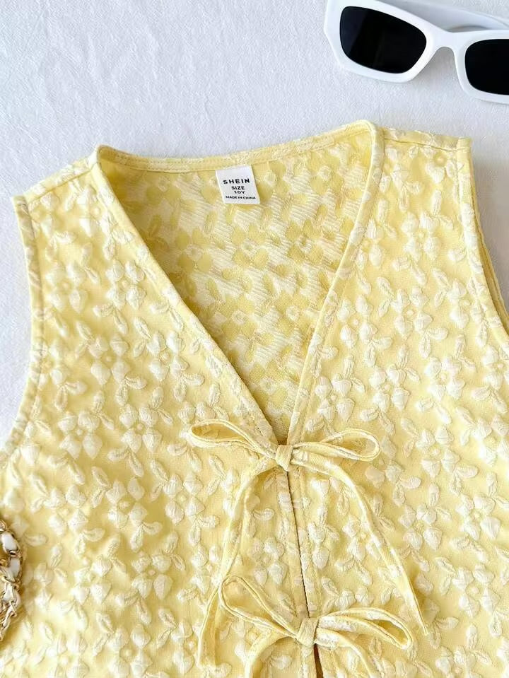 CONJUNTO SHORT AMARILLO TOP CON LAZOS