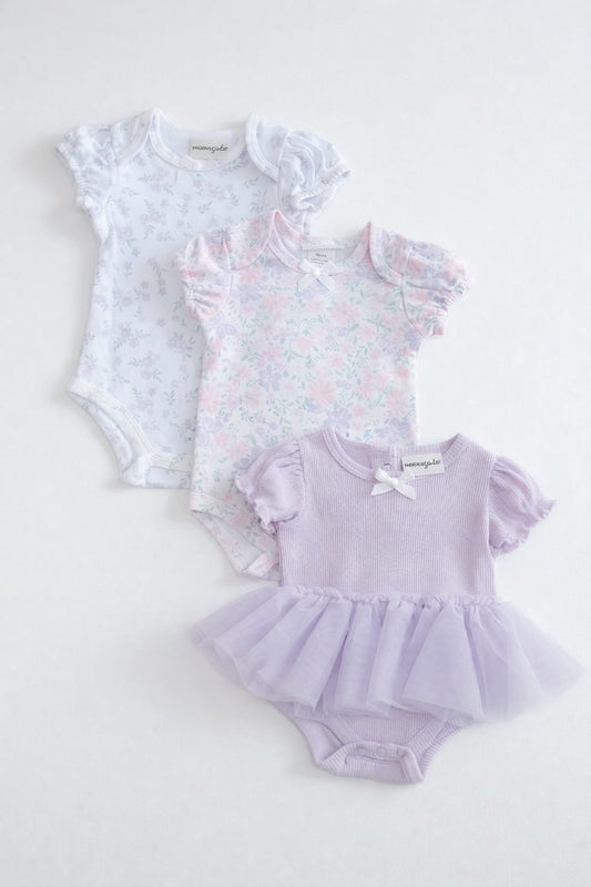 SET DE 3 MAMELUCOS FLOREADOS TUTÚ LILA