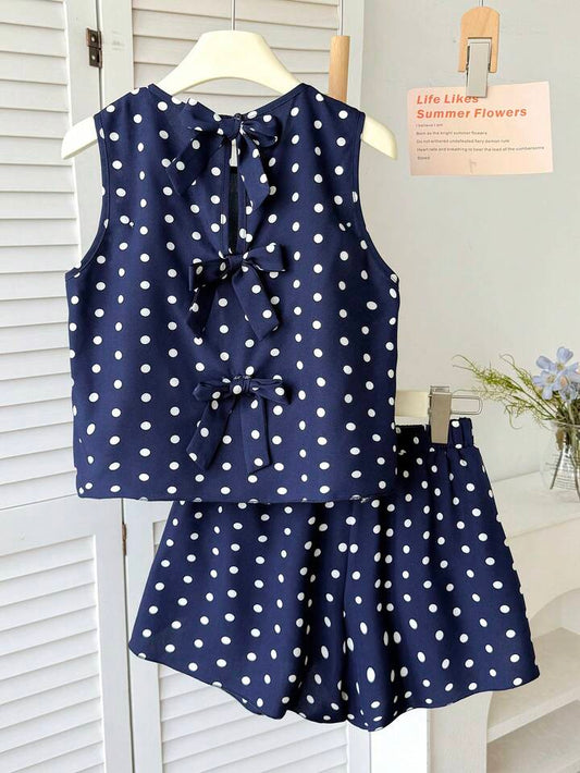 CONJUNTO AZUL MARINO ESTAMPADO LUNARES