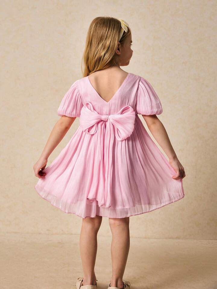 VESTIDO ELEGANTE ROSA CON MOÑO ESPALDA