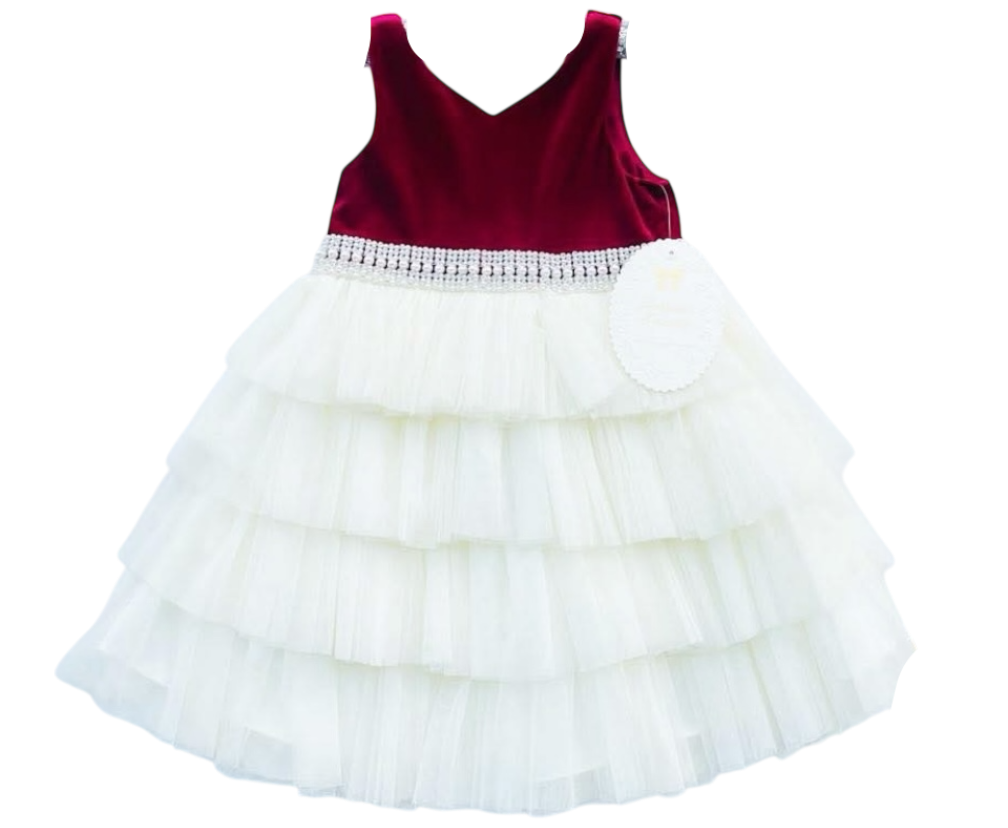 Vestido rojo vino tul blanco American Princess