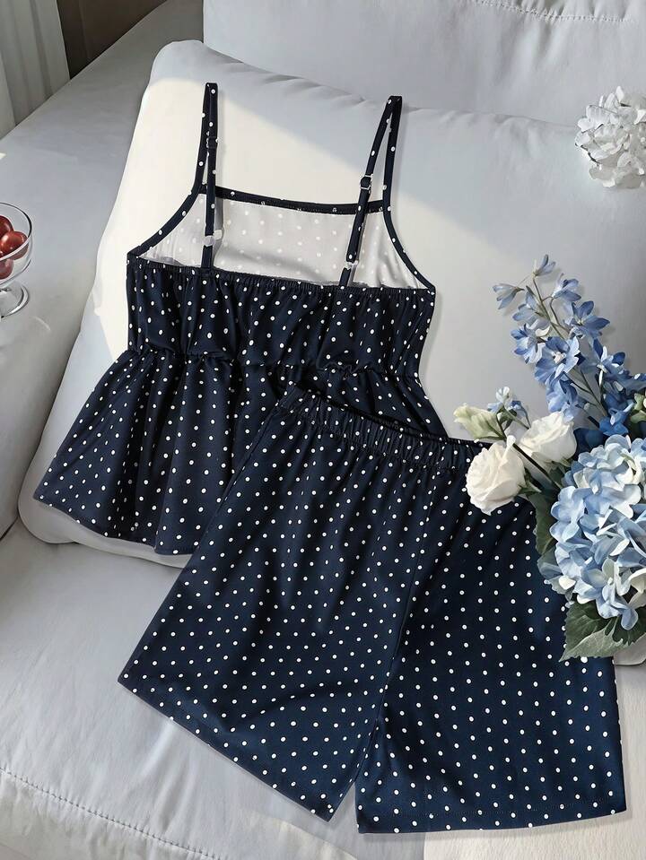 CONJUNTO AZUL MARINO ESTAMPADO LUNARES
