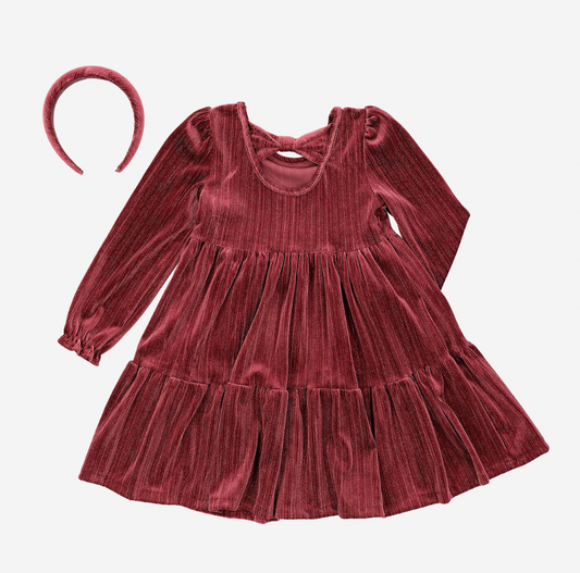 Vestido Rojo Vino Con Diadema