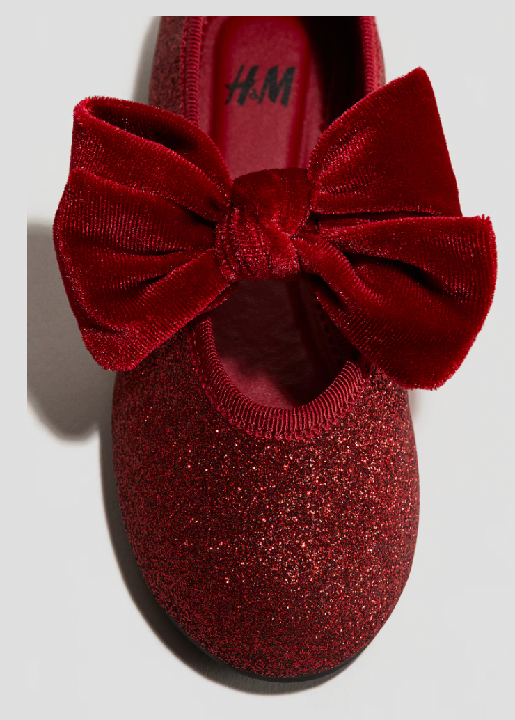 Flats Rojas Escarchadas Con Moño Pequeño
