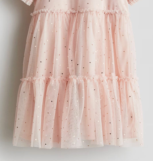 VESTIDO HM ROSA CORAZONES TUL