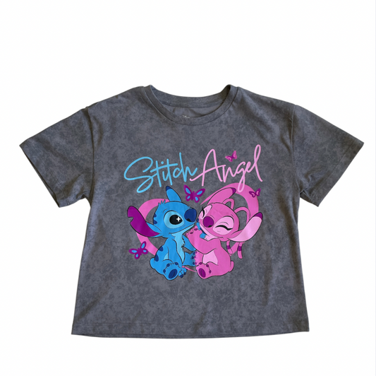 Camiseta Gris de Angel y Stitch