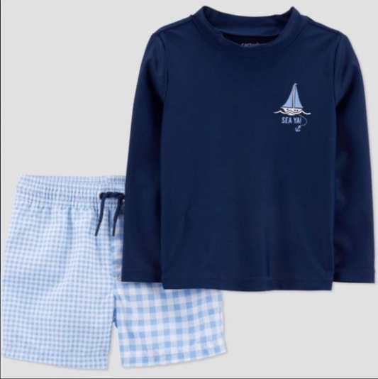 Traje de Baño Niño cuadriculado azul