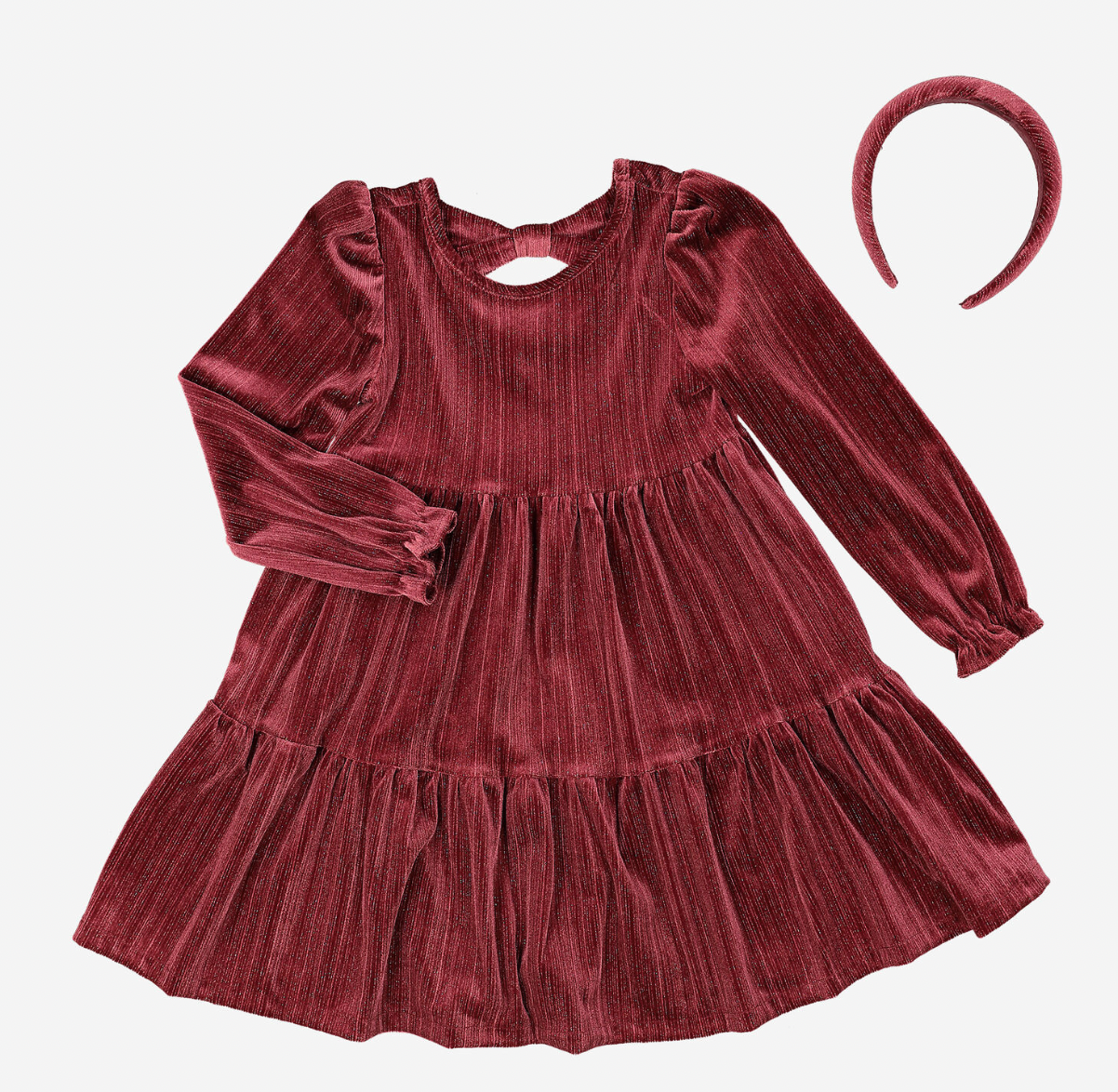 Vestido Rojo Vino Con Diadema