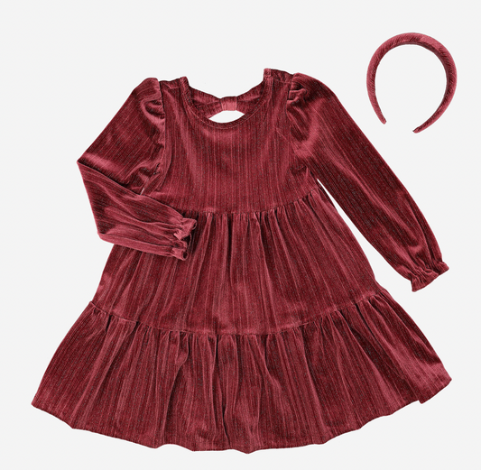 Vestido Rojo Vino Con Diadema