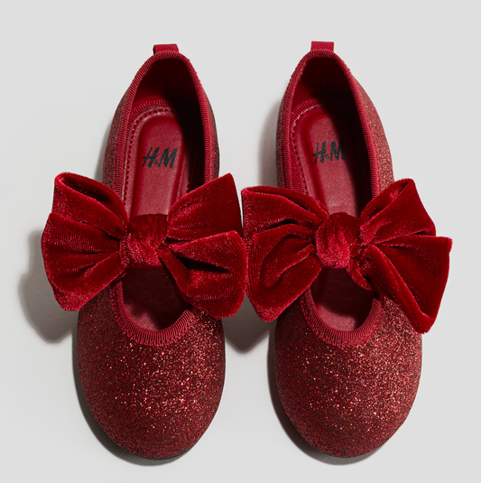 Flats Rojas Escarchadas Con Moño Pequeño