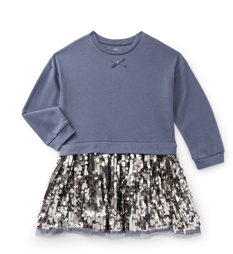VESTIDO SUETER FALDA LENTEJUELAS GRIS