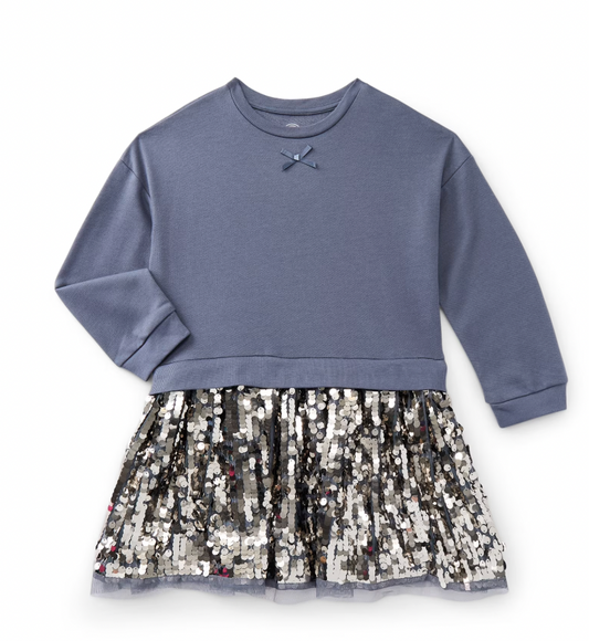 VESTIDO SUETER FALDA LENTEJUELAS GRIS