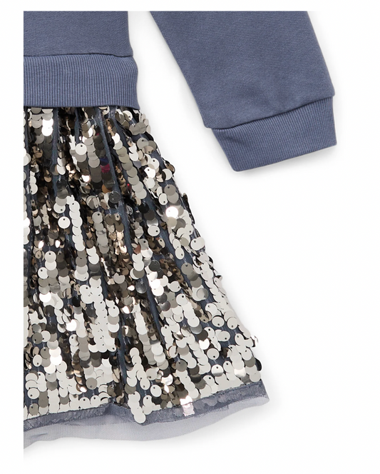 VESTIDO SUETER FALDA LENTEJUELAS GRIS