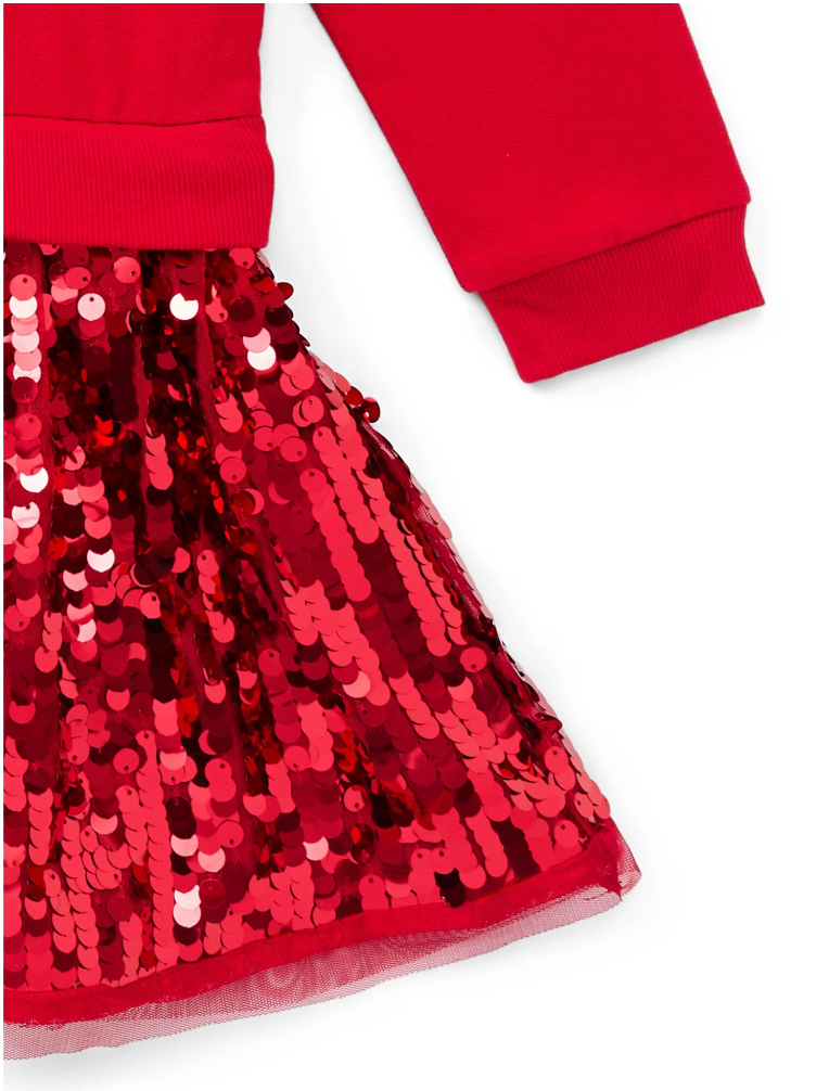 VESTIDO SUETER FALDA LENTEJUELAS ROJO