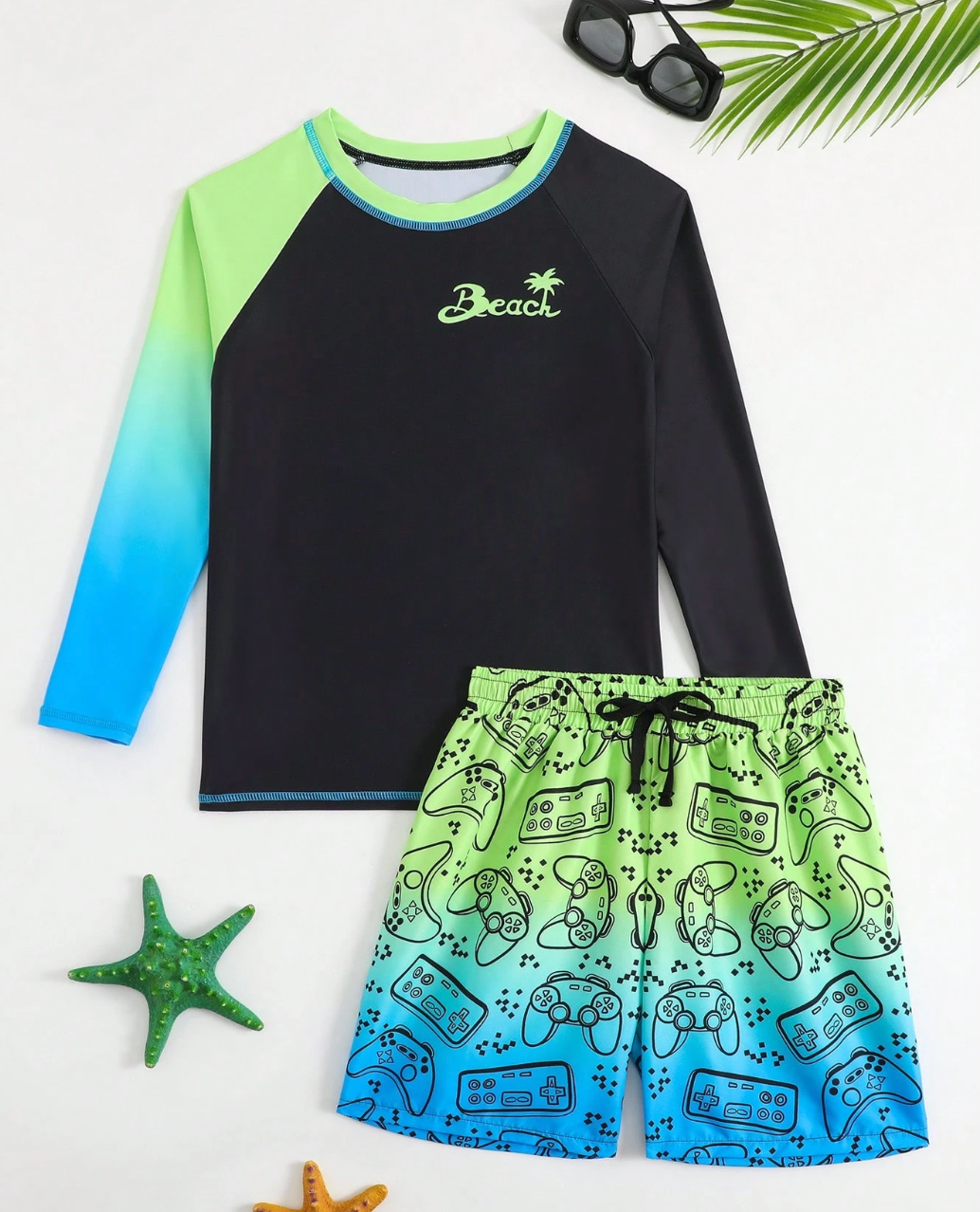 Traje de Baño niño Beach verde y azul