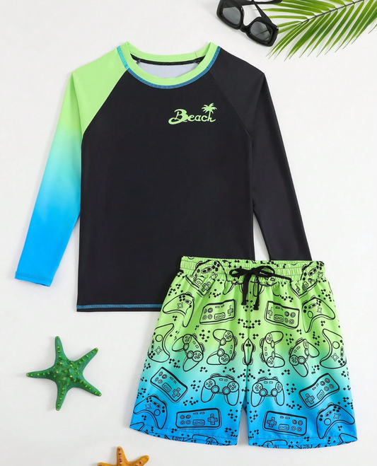 Traje de Baño niño Beach verde y azul