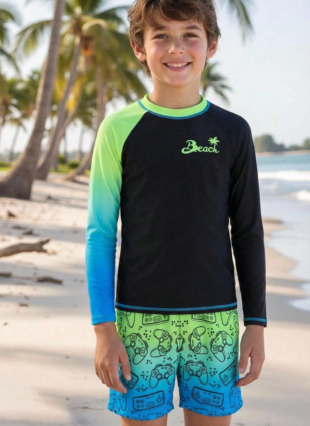 Traje de Baño niño Beach verde y azul