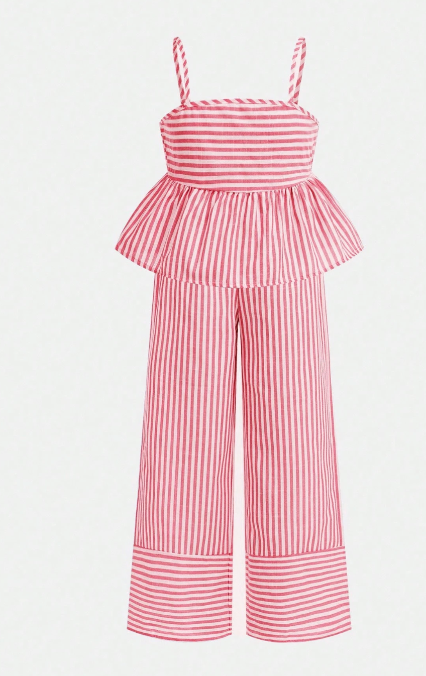 CONJUNTO rojo vino rayas