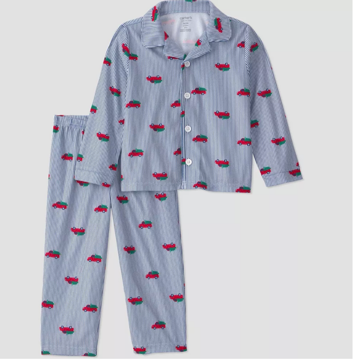 PIJAMA NAVIDAD RAYADA AZUL Y CARRITOS