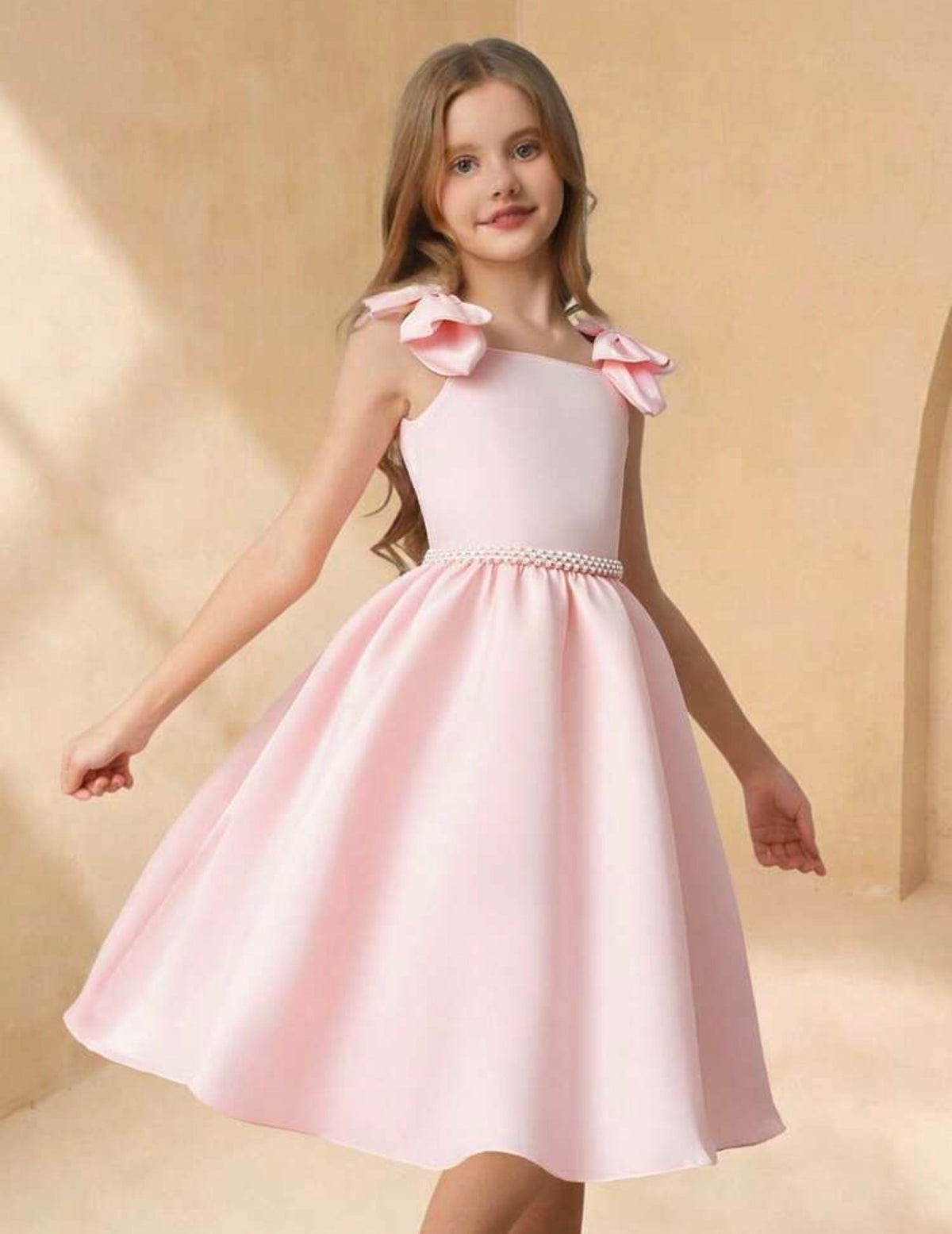Vestido satin Rosa fajita de Perlas