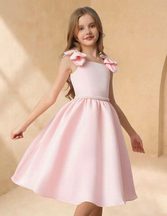 Vestido satin Rosa fajita de Perlas