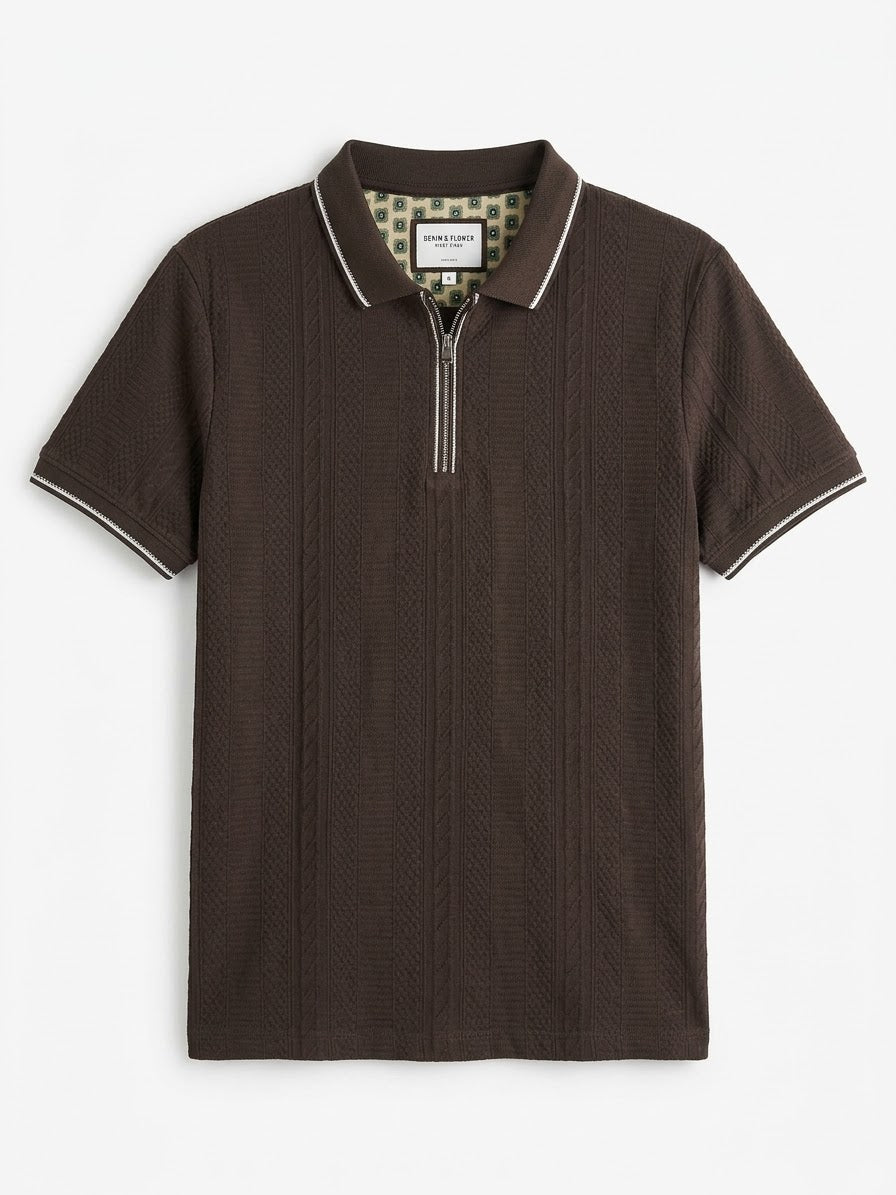 CAMISETA POLO CAFÉ OSCURO DE ALGODÓN