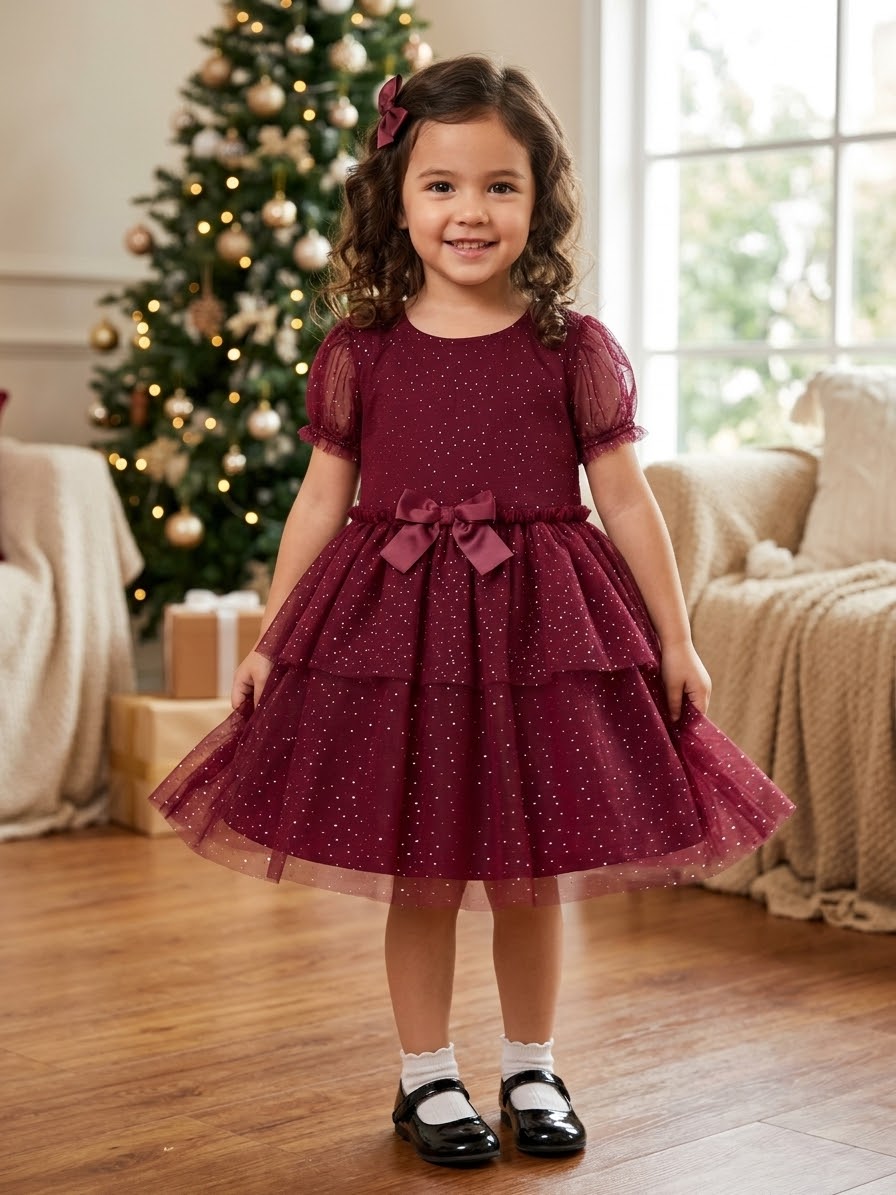 VESTIDO ROJO VINO CHONGO CINTURA puntos dorados Carter’s