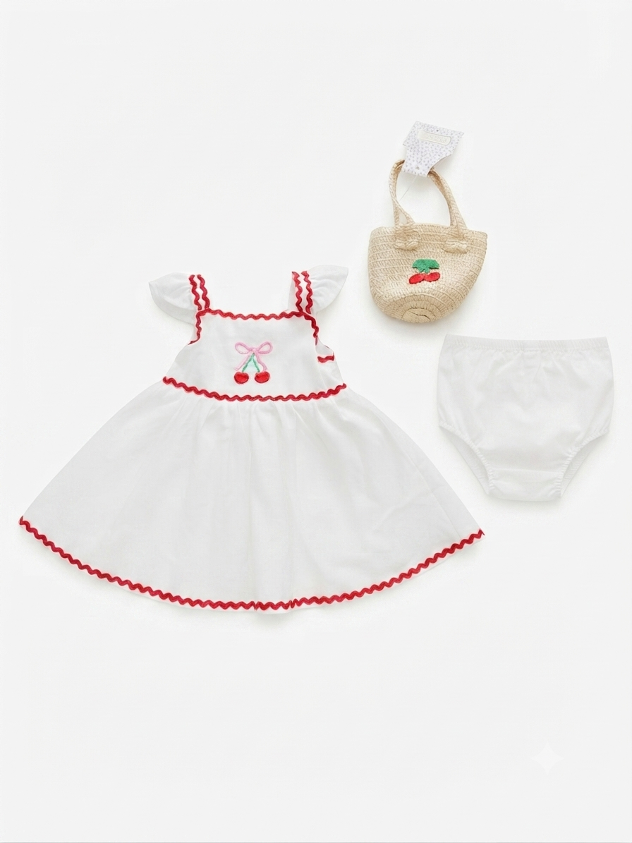 SET 3 PIEZAS VESTIDO CEREZA BEBÉ NIÑA