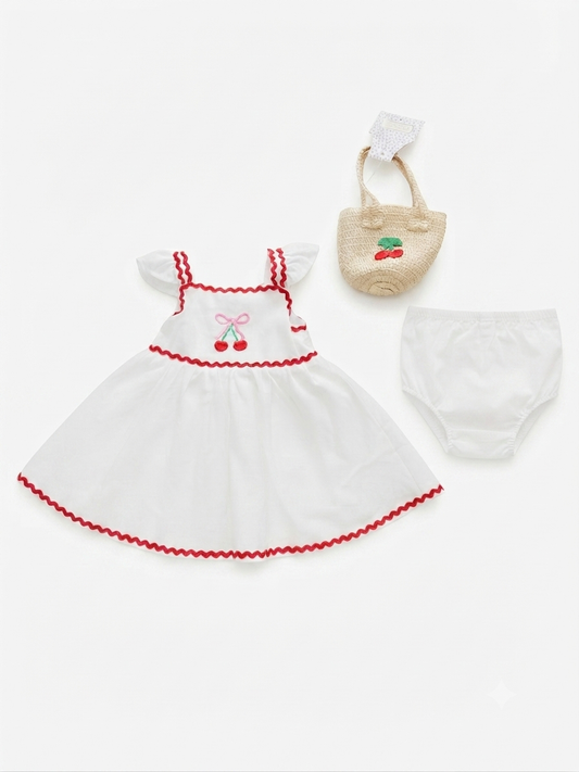 SET 3 PIEZAS VESTIDO CEREZA BEBÉ NIÑA
