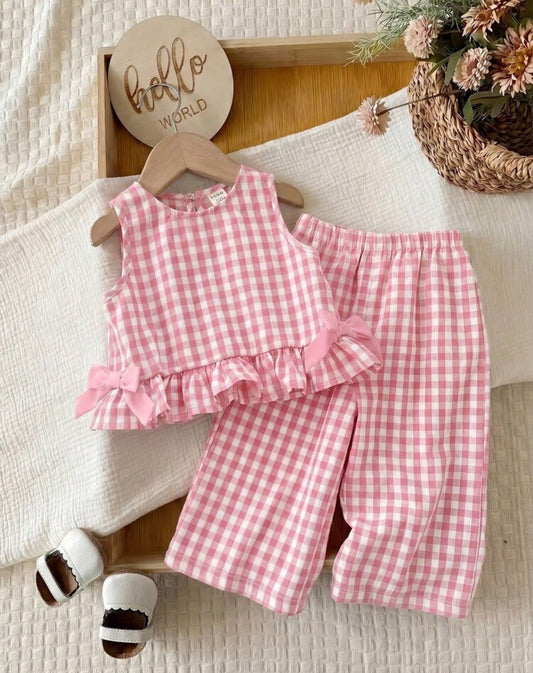 Conjunto cuadriculado Rosa Bebé