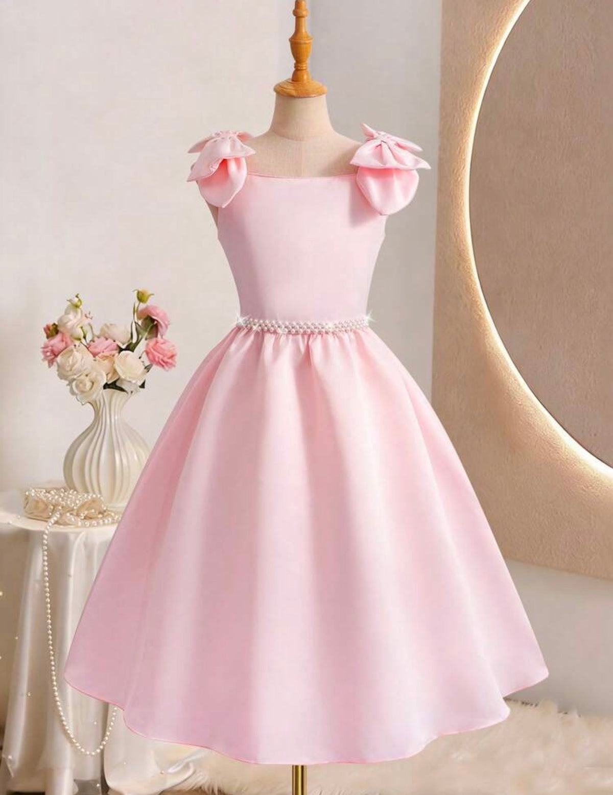 Vestido satin Rosa fajita de Perlas