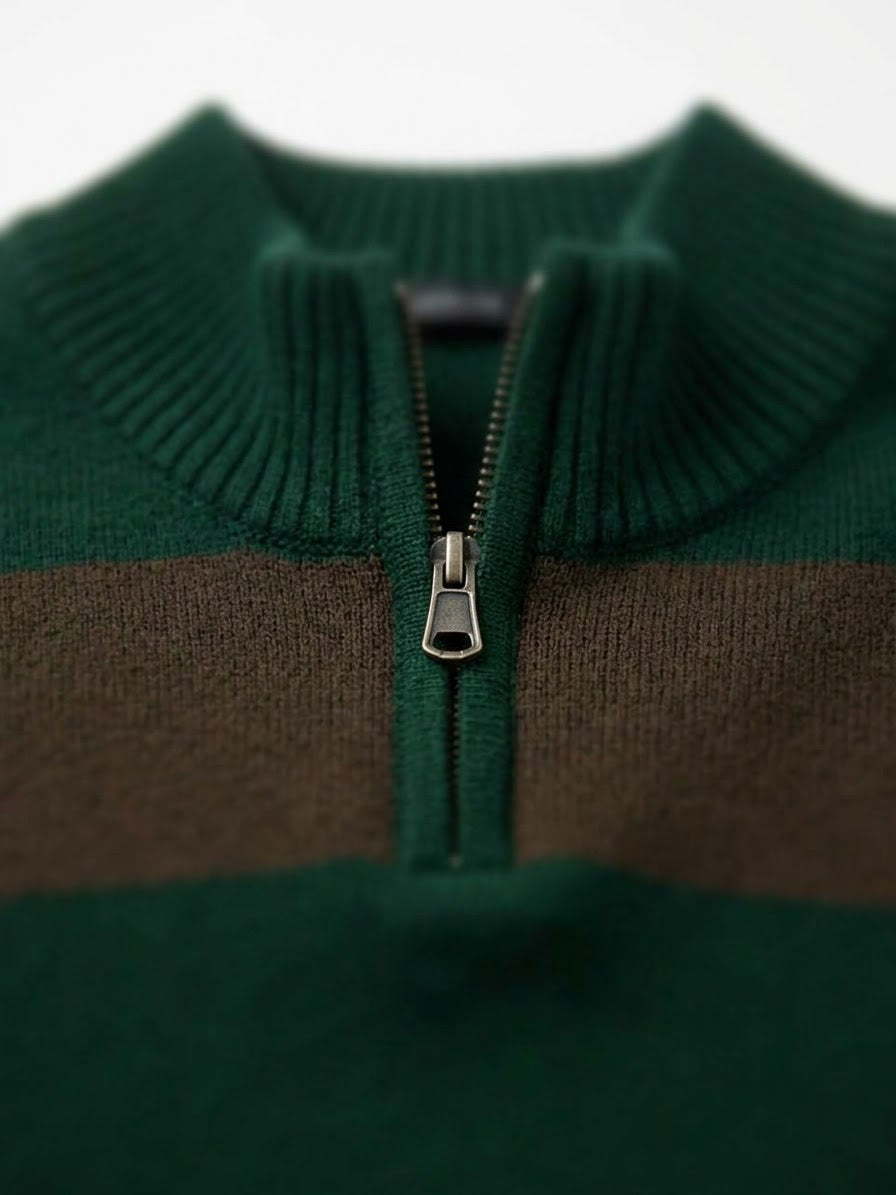 CAMISA POLO MANGA LARGA VERDE CON RAYAS CAFÉ