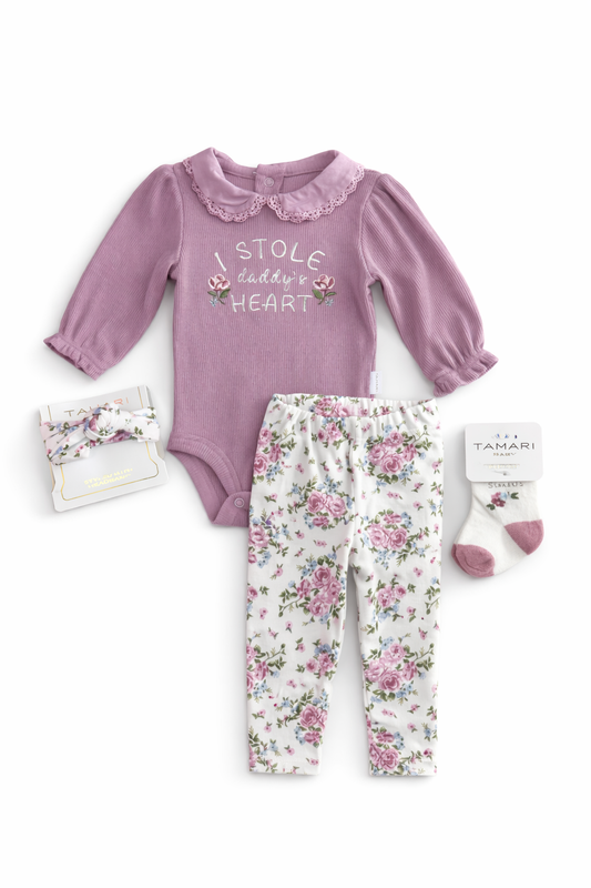SET DE 4 PIEZAS MAMELUCO LILA FLOREADO